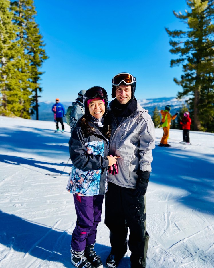 Couple skiing in love