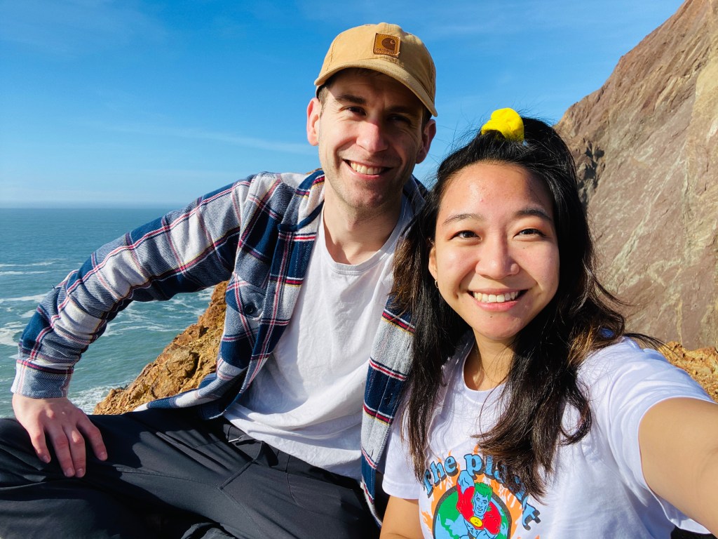 Active couple hiking 