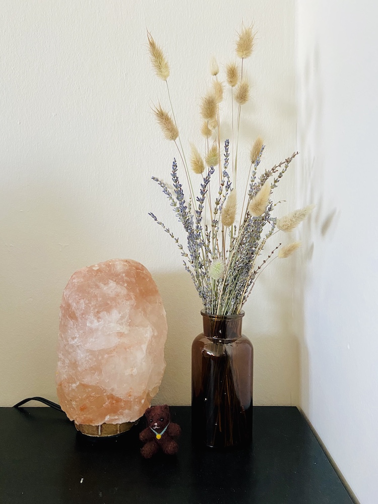Bunny tails and dried lavender in apothecary vase 