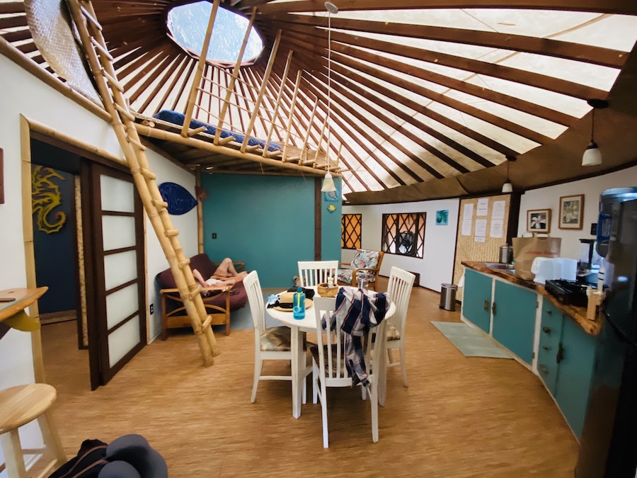 Inside bamboo yurt