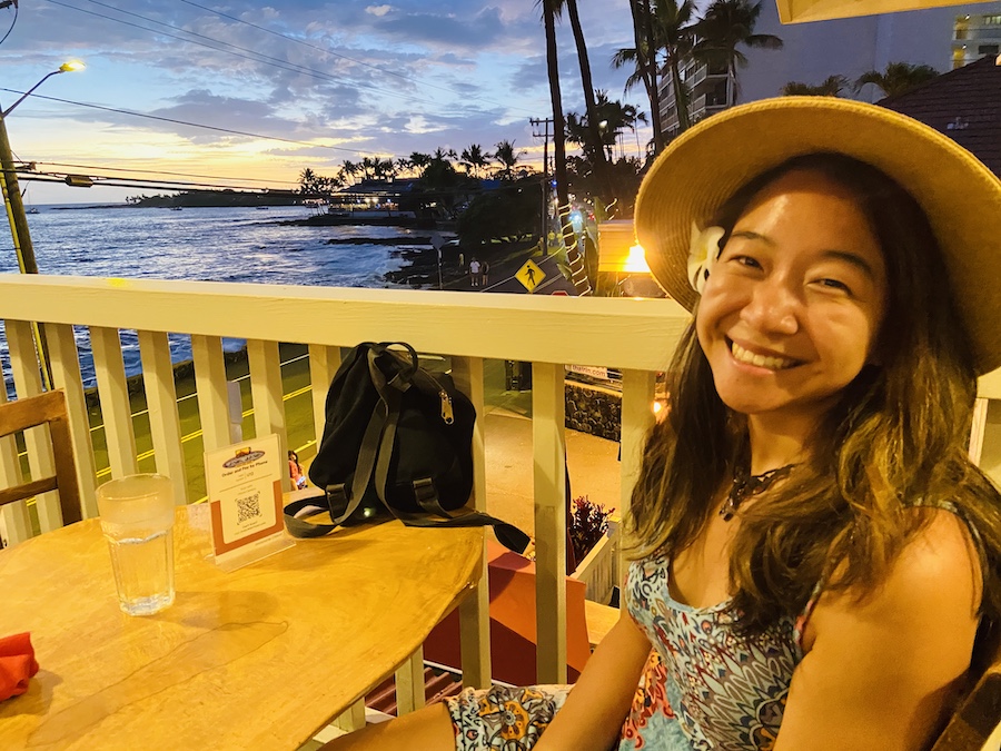 Dinner watching sunset in Hawaii