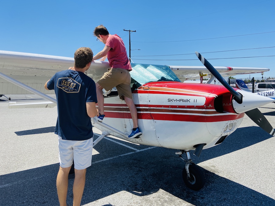 Inspecting fuel of airplane 