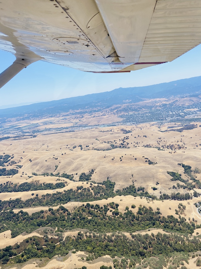 View from airplane above San Jose