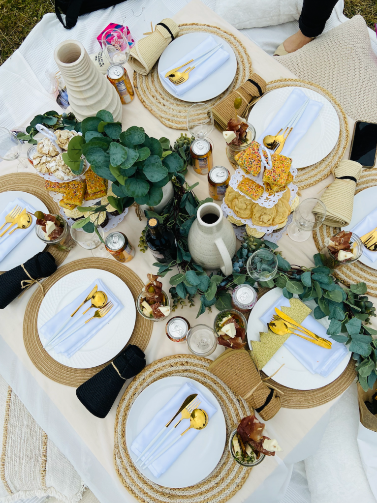 Bougie outdoor picnic set up for bridal shower