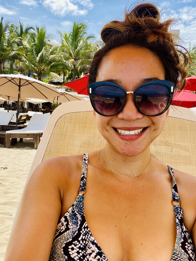 Selfie on beach chair on San Pancho beach