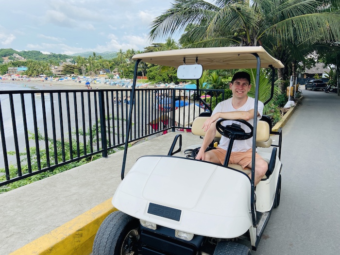 Driving golf cart in Sayulita