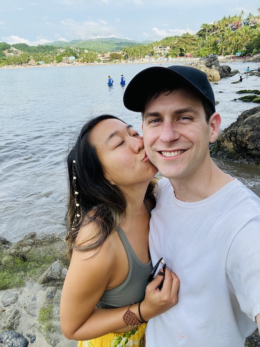 Kiss on the cheek at rocky cove
