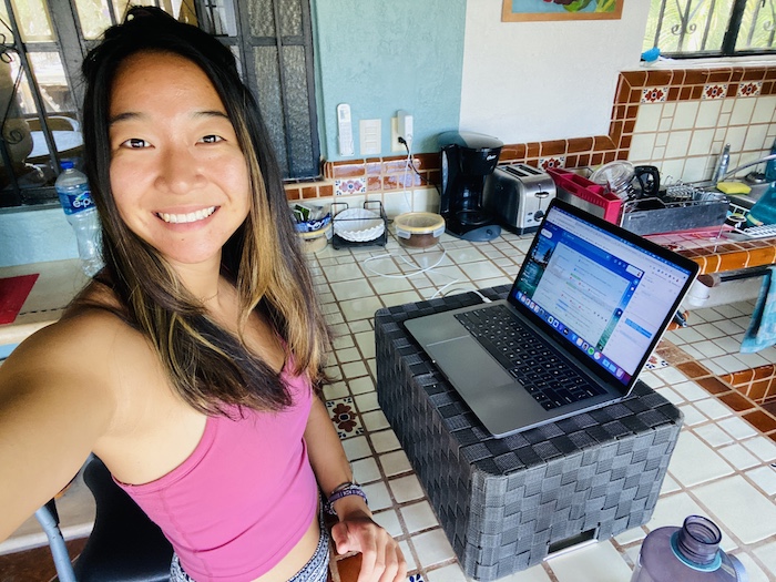 Working at standing desk