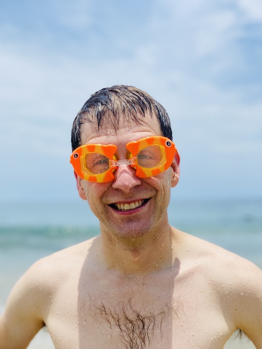 Wearing children's goggles