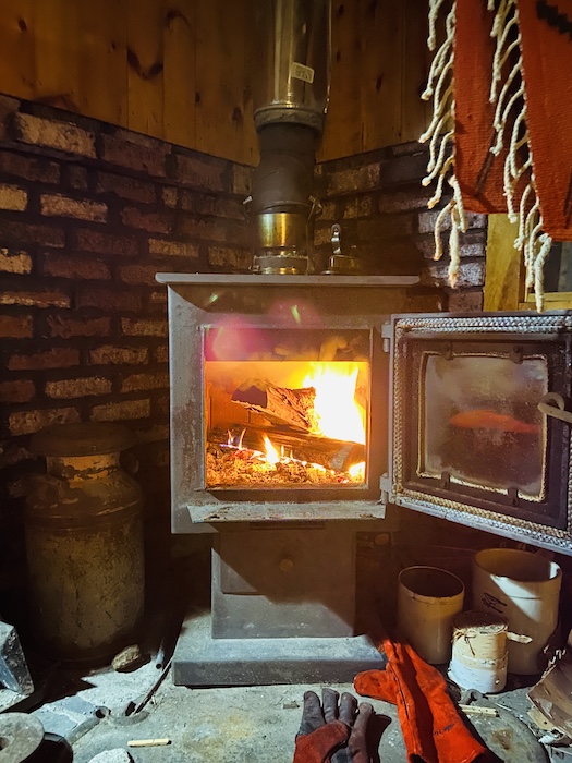 Wood fire in cabin